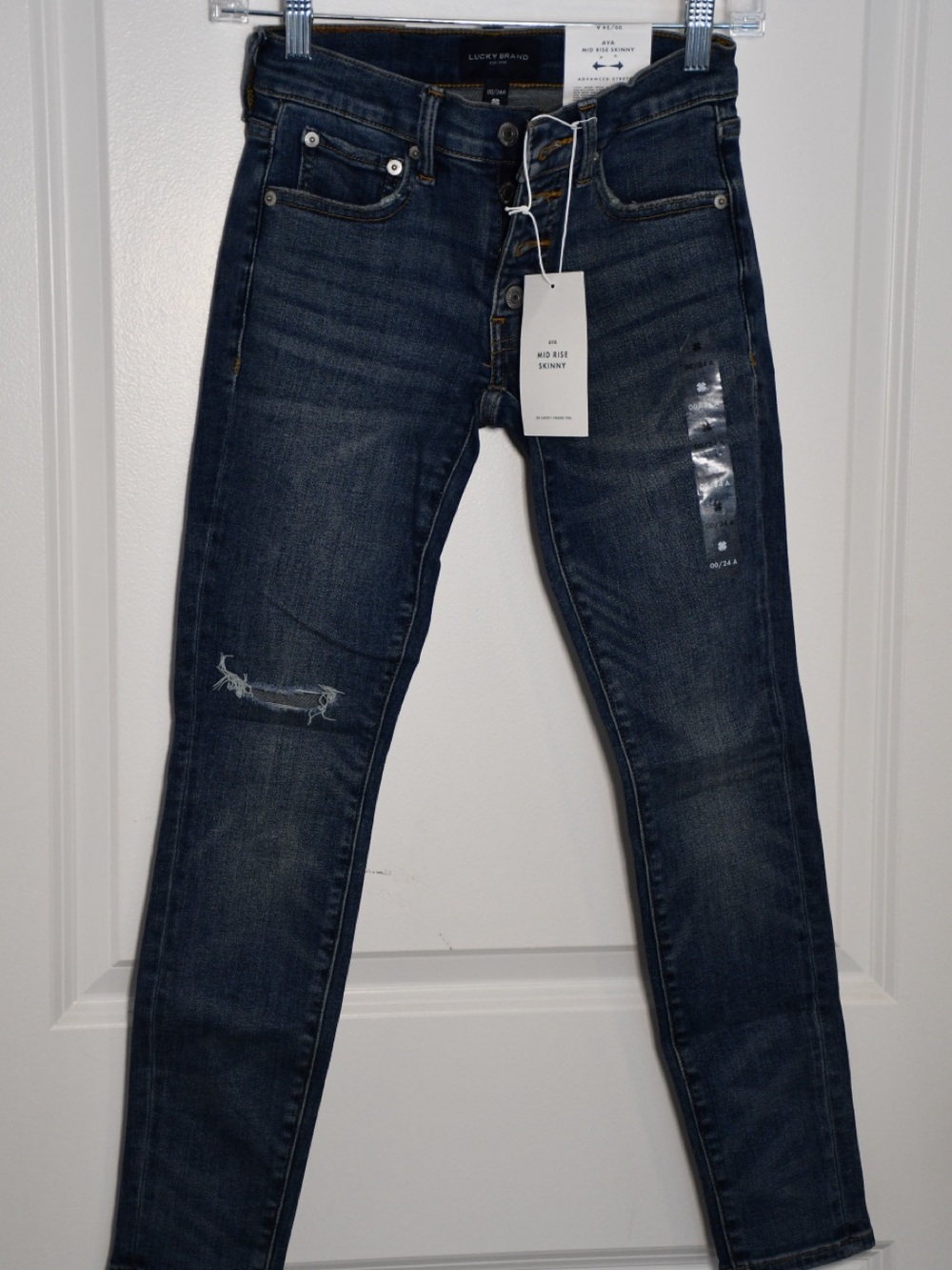 Lucky Brand Ava Mid Rise Skinny Jeans in Dark Blue Denim